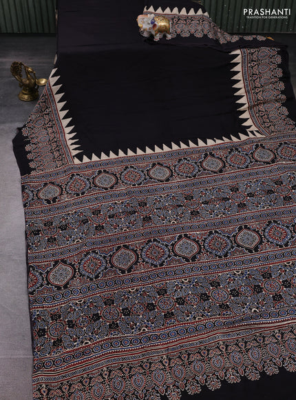 Black Modal Silk Saree - Ajrakh Prints