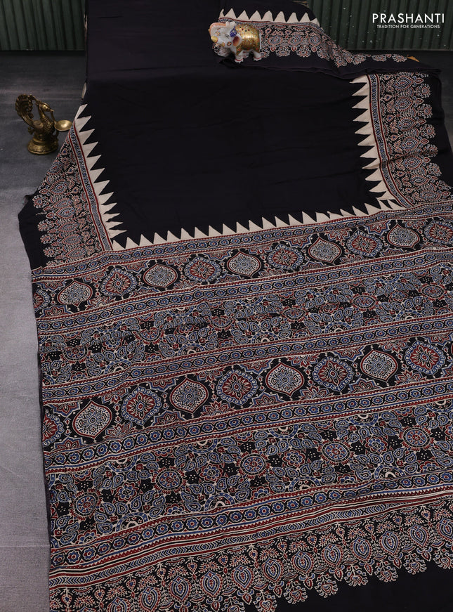 Black Modal Silk Saree - Ajrakh Prints