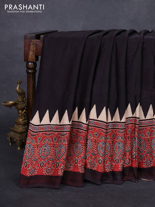 Black & Maroon Modal Silk Saree - Ajrakh Prints