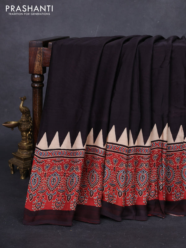 Black & Maroon Modal Silk Saree - Ajrakh Prints