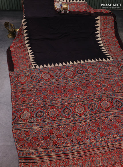 Black & Maroon Modal Silk Saree - Ajrakh Prints
