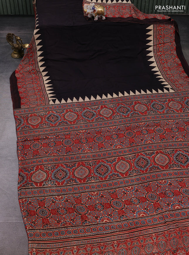 Black & Maroon Modal Silk Saree - Ajrakh Prints