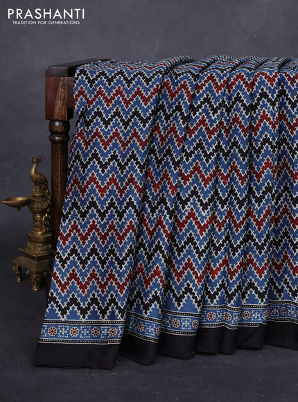 Multi Colour & Black Modal Silk Saree - Ajrakh Prints