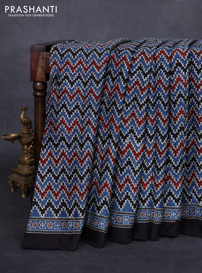 Multi Colour & Black Modal Silk Saree - Ajrakh Prints