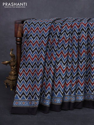 Multi Colour & Black Modal Silk Saree - Ajrakh Prints