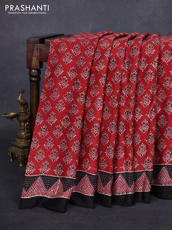 Maroon & Black Modal Silk Saree - Ajrakh Prints