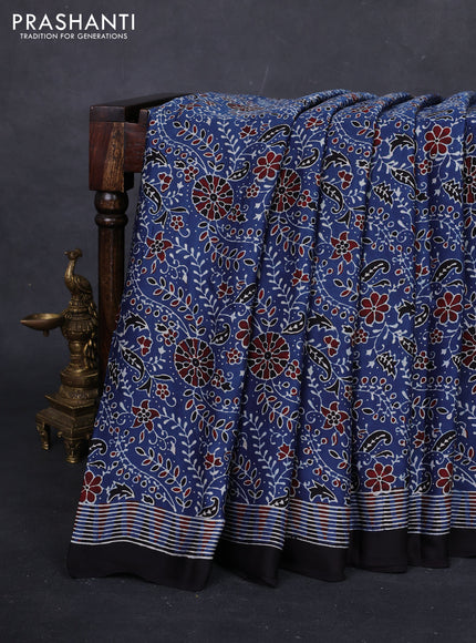Indigo Blue & Black Modal Silk Saree - Ajrakh Prints