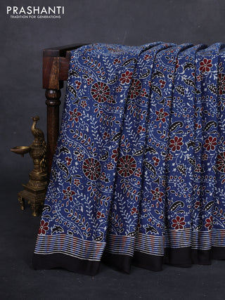 Indigo Blue & Black Modal Silk Saree - Ajrakh Prints
