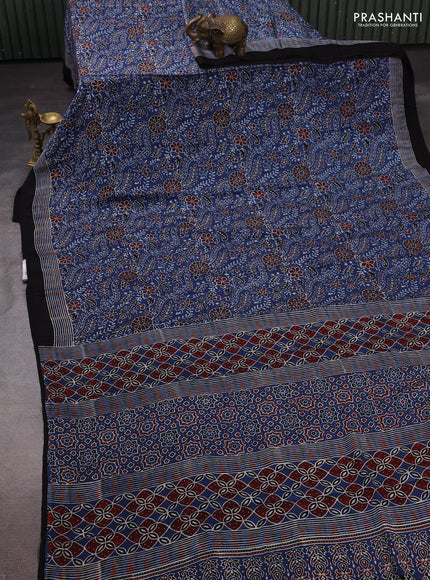 Indigo Blue & Black Modal Silk Saree - Ajrakh Prints