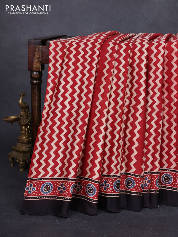 Maroon & Black Modal Silk Saree - Ajrakh Prints