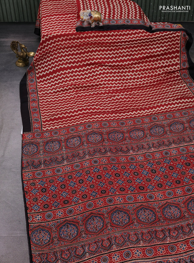 Maroon & Black Modal Silk Saree - Ajrakh Prints