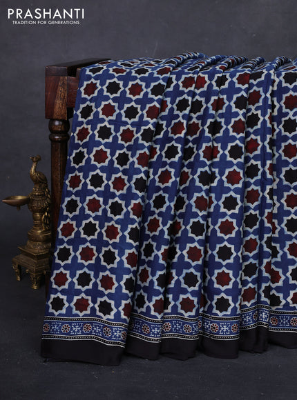 Indigo Blue & Black Modal Silk Saree - Ajrakh Prints