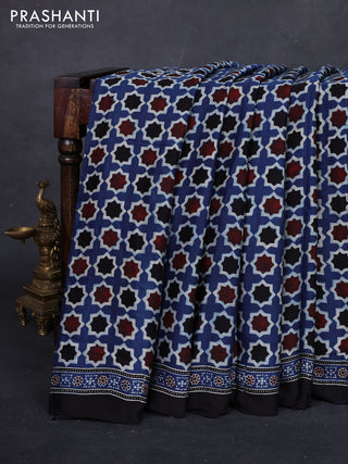 Indigo Blue & Black Modal Silk Saree - Ajrakh Prints