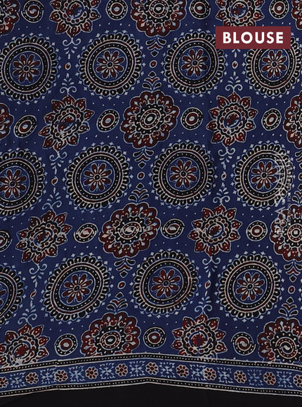 Indigo Blue & Black Modal Silk Saree - Ajrakh Prints
