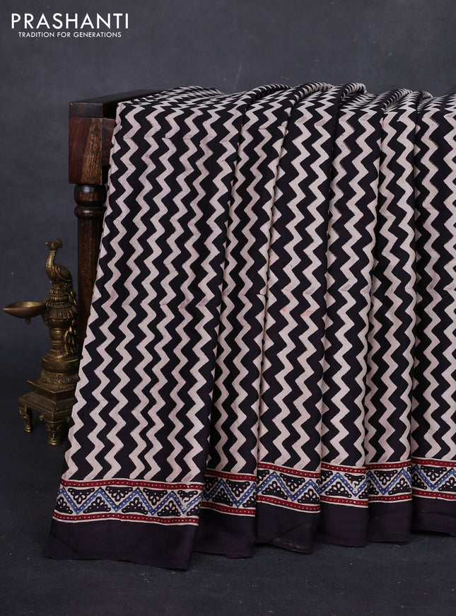 Beige & Black Modal Silk Saree - Ajrakh Prints
