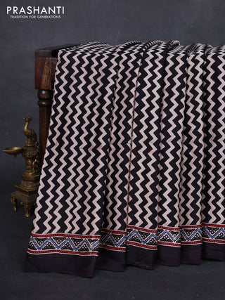 Beige & Black Modal Silk Saree - Ajrakh Prints