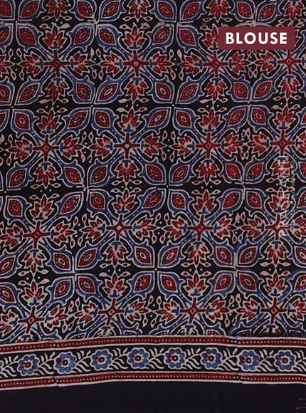 Beige Blue & Black Modal Silk Saree - Ajrakh Prints