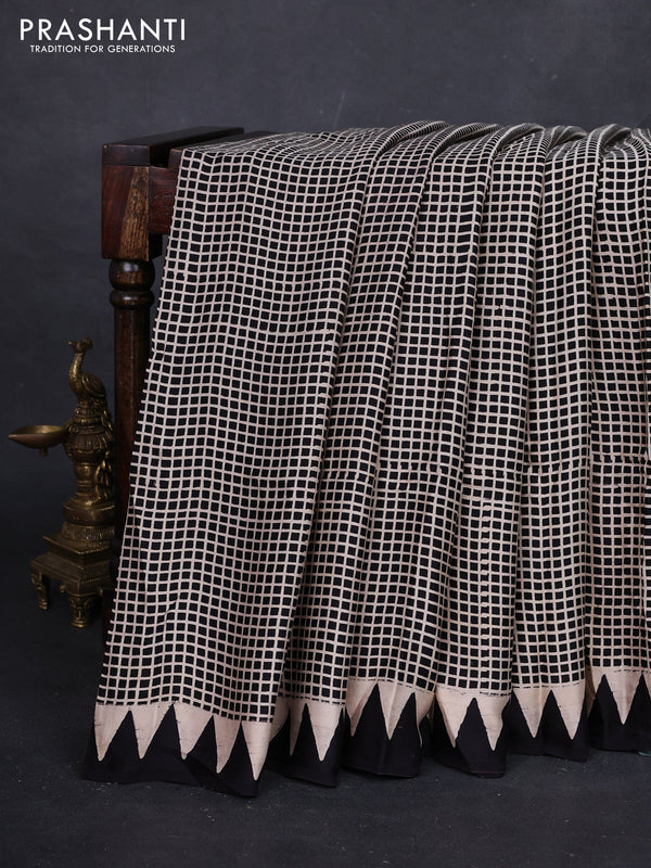 Beige & Maroon Modal Silk Saree - Ajrakh Prints