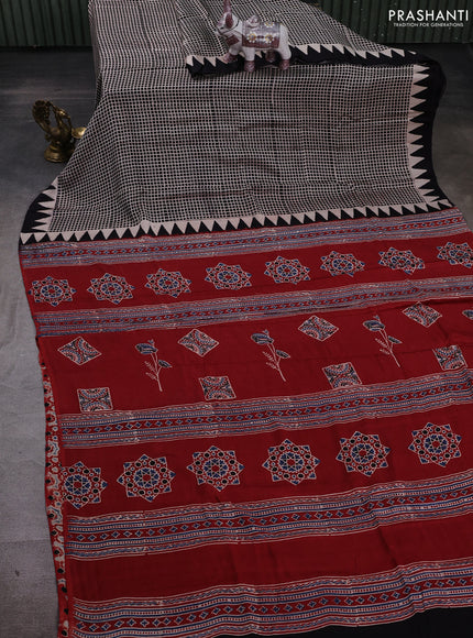 Beige & Maroon Modal Silk Saree - Ajrakh Prints
