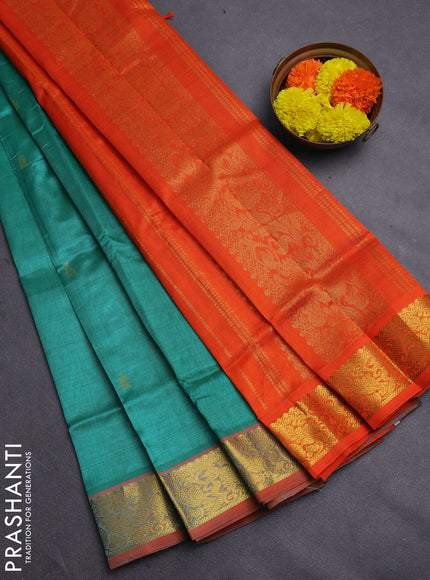 Teal Green & Orange Gems Of Silk Cotton - Buttas