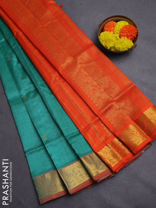 Teal Green & Orange Gems Of Silk Cotton - Buttas