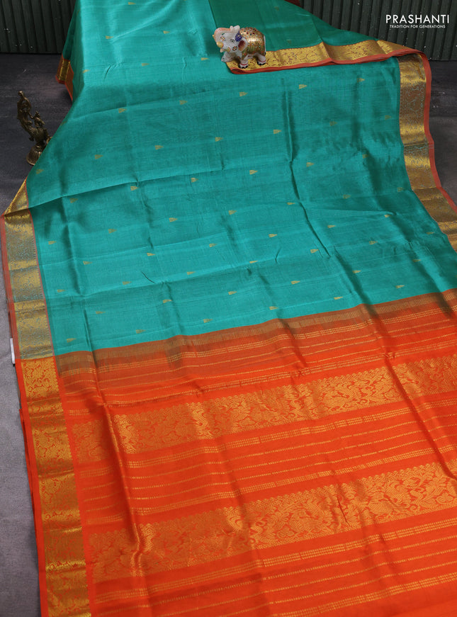 Teal Green & Orange Gems Of Silk Cotton - Buttas