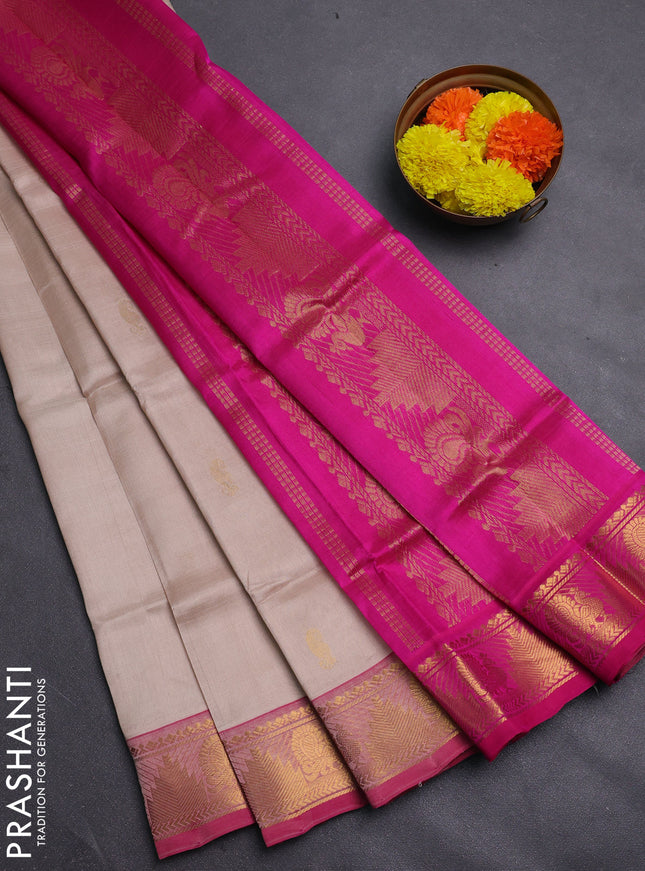Beige & Pink Gems Of Silk Cotton - Buttas