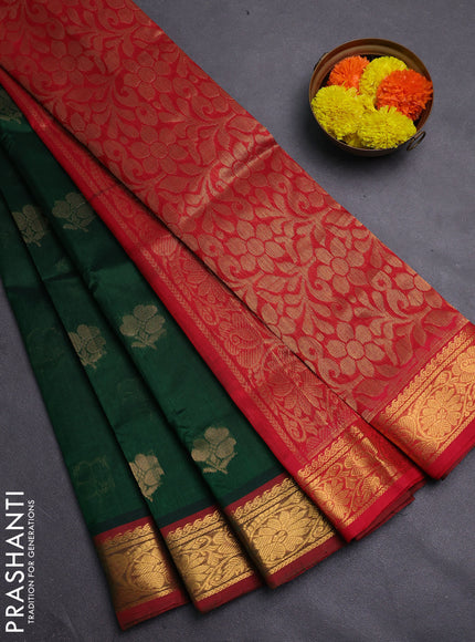 Bottle Green & Red Gems Of Silk Cotton - Buttas