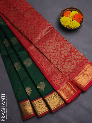 Bottle Green & Red Gems Of Silk Cotton - Buttas