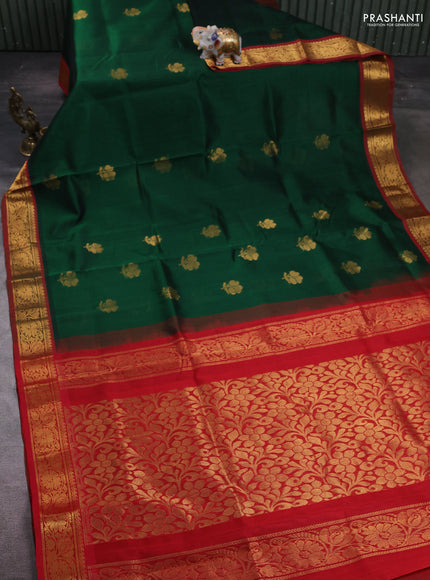Bottle Green & Red Gems Of Silk Cotton - Buttas