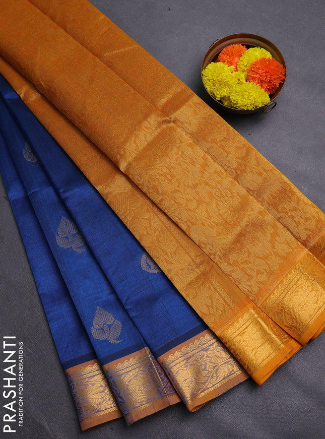 Peacock Blue & Mustard Yellow Gems Of Silk Cotton - Buttas