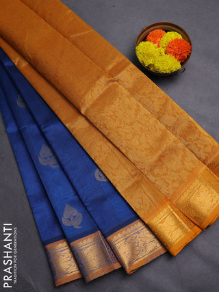 Peacock Blue & Mustard Yellow Gems Of Silk Cotton - Buttas