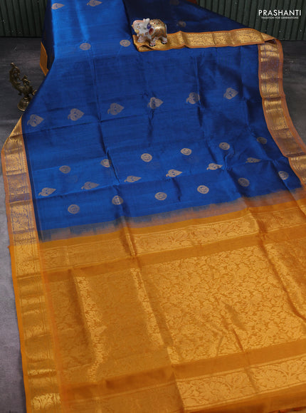 Peacock Blue & Mustard Yellow Gems Of Silk Cotton - Buttas