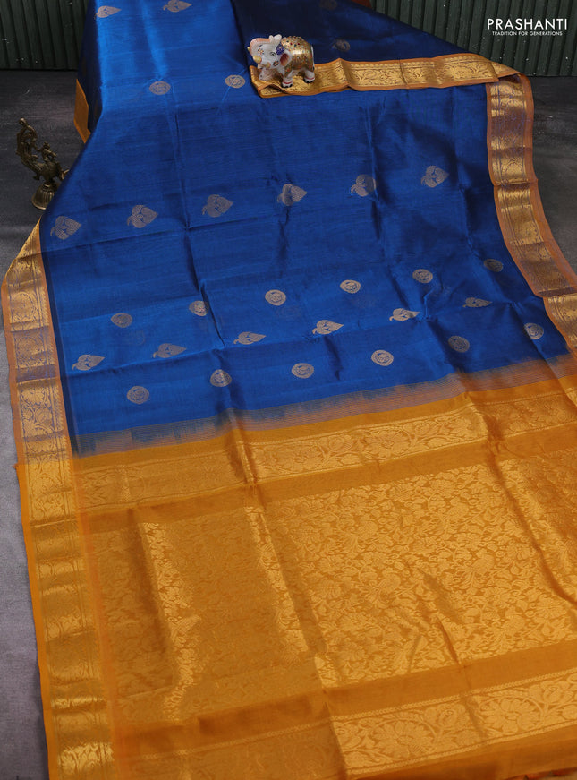 Peacock Blue & Mustard Yellow Gems Of Silk Cotton - Buttas
