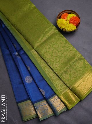 Peacock Blue & Green Gems Of Silk Cotton - Buttas