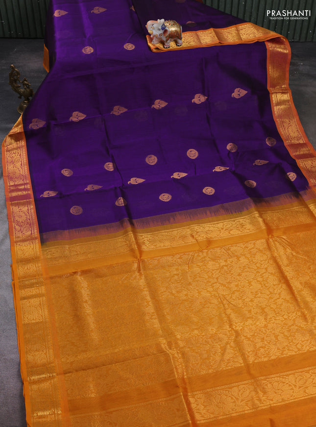 Purple & Mustard Yellow Gems Of Silk Cotton - Buttas