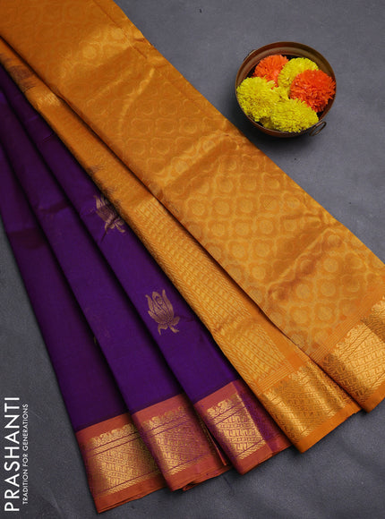 Purple & Mustard Yellow Gems Of Silk Cotton - Buttas