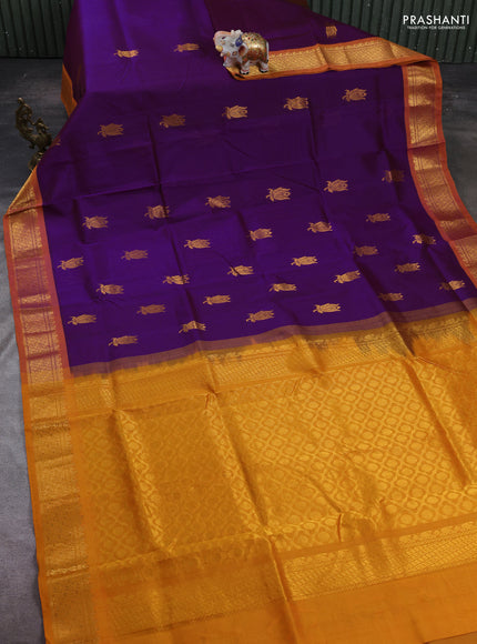 Purple & Mustard Yellow Gems Of Silk Cotton - Buttas