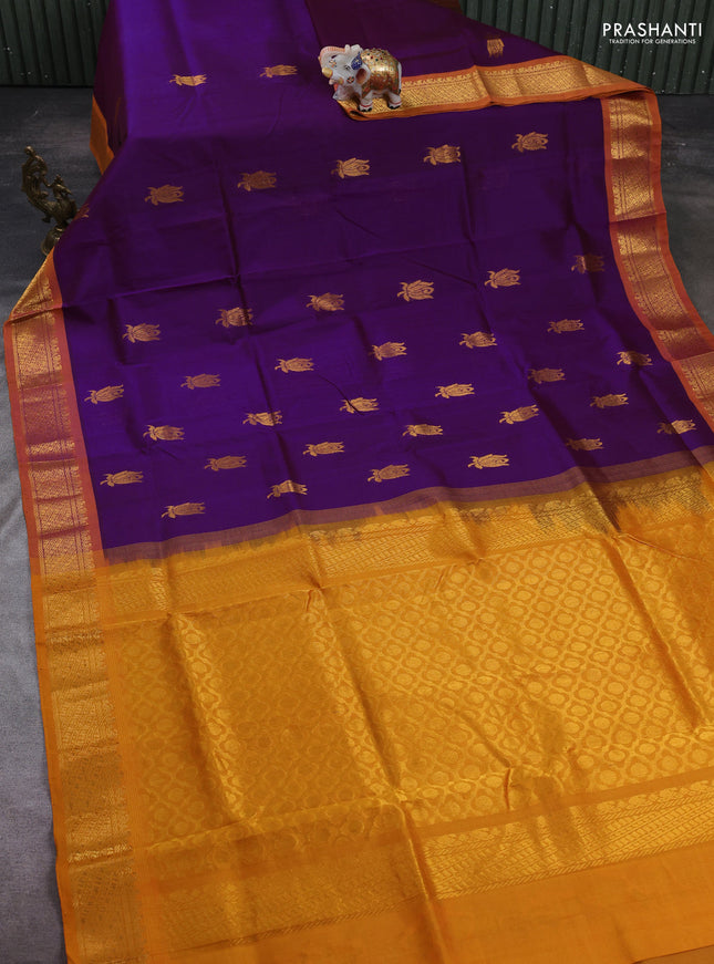 Purple & Mustard Yellow Gems Of Silk Cotton - Buttas