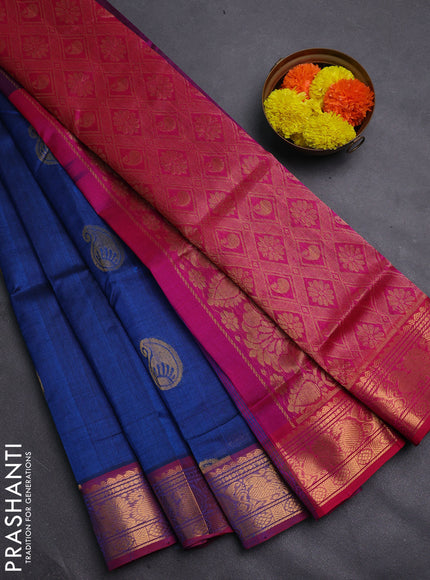 Peacock Blue & Pink Gems Of Silk Cotton - Buttas