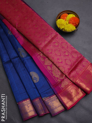 Peacock Blue & Pink Gems Of Silk Cotton - Buttas