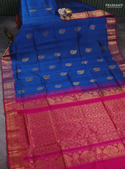 Peacock Blue & Pink Gems Of Silk Cotton - Buttas