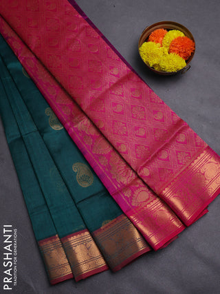 Peacock Green & Pink Gems Of Silk Cotton - Buttas