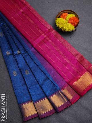 Peacock Blue & Pink Gems Of Silk Cotton - Buttas