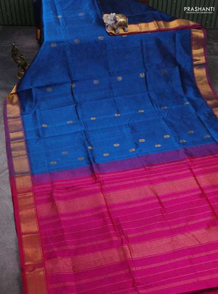 Peacock Blue & Pink Gems Of Silk Cotton - Buttas