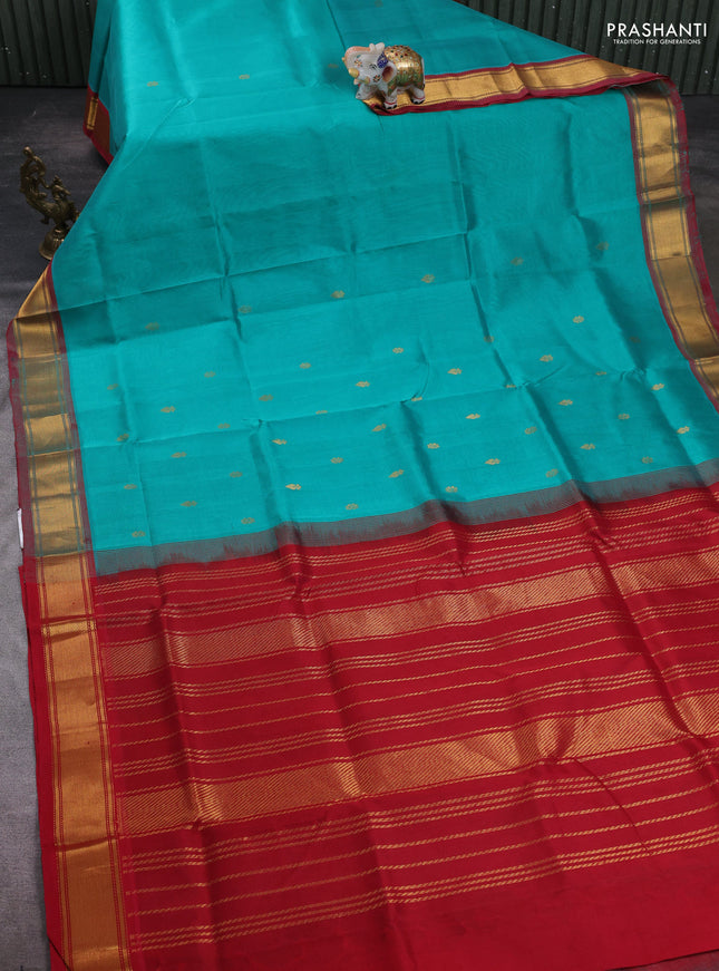 Teal Green & Maroon Gems Of Silk Cotton - Buttas