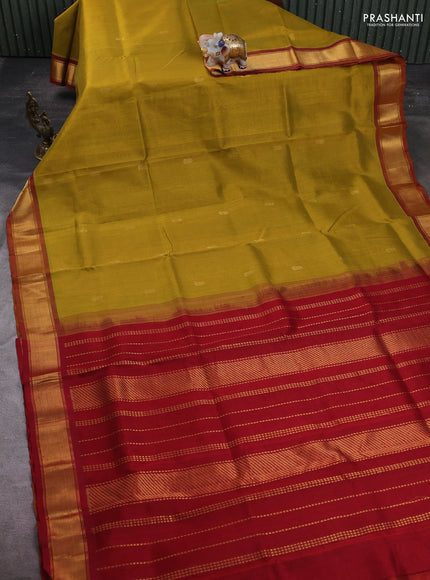 Mustard Green & Maroon Gems Of Silk Cotton - Buttas