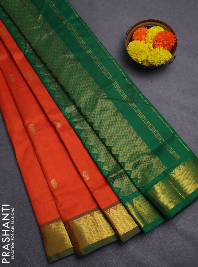 Orange & Green Gems Of Silk Cotton - Buttas