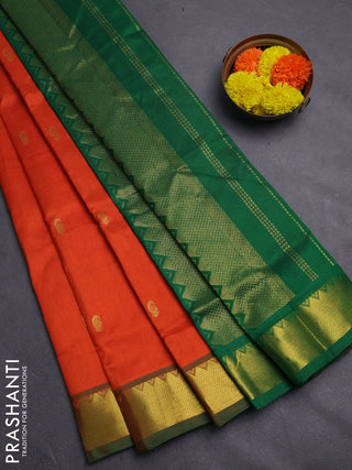 Orange & Green Gems Of Silk Cotton - Buttas