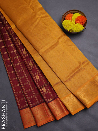 Maroon & Mustard Yellow Gems Of Silk Cotton - Checks